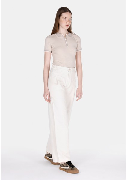 Slim Fit Polo Yaka Düz Kadın Bej Kısa Kol Tişört modelleri