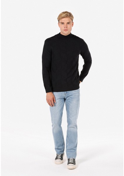 Slim Fit Turtle Neck Jakarlı Erkek Antrasit Kazak modelleri