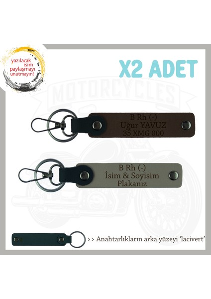 Yol Tutkunlarına, Isim Plaka ve B Rh (-) Kan Grubu Kişiselleşmiş X2 Anahtarlık, Kül Gri-K Kahve-Laci