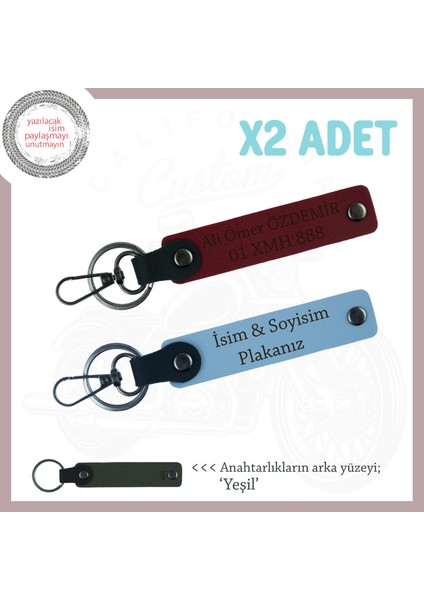 Yol Tutkunlarına Isim ve Plaka Yazılı Kişiye Özel X2 Anahtarlık, Hediyelik Set , Mavi-Bordo-Ysl