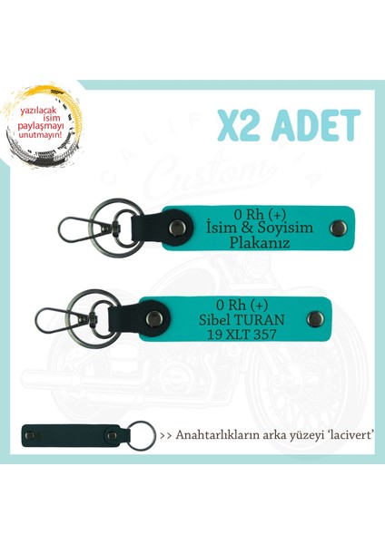Yol Arkadaşlarına, Isim Plaka ve 0 Rh (+) Kan Grubu Yazılı Kişiye Özel X2 Anahtarlık, K Turkuaz-Laci