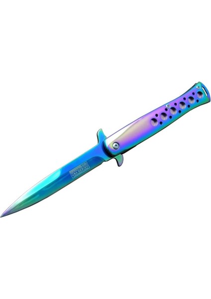 Tac-Force Tac Force Ti-Lite 1111 Gk Gökkuşağı Kamp / Av Çakısı 23CM- Yarı Otomatik, Metal Desenli Sap