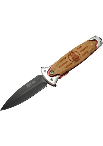Fs 11031 Kahverengi Kamp Çakı 20CM- Police Işlemeli, Ahşap Sap, Cam Kırma Aparatlı