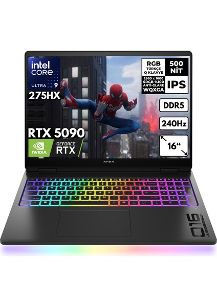 Omen Max 16-AH0004NT Ultra 9-275HX 40-GB DDR5 512 GB SSD RTX5090 (24GB-GDDR7) 16" 240Hz 2k Wqxga Windows 10 Home Gaming Notebook B92QMEAHMF100