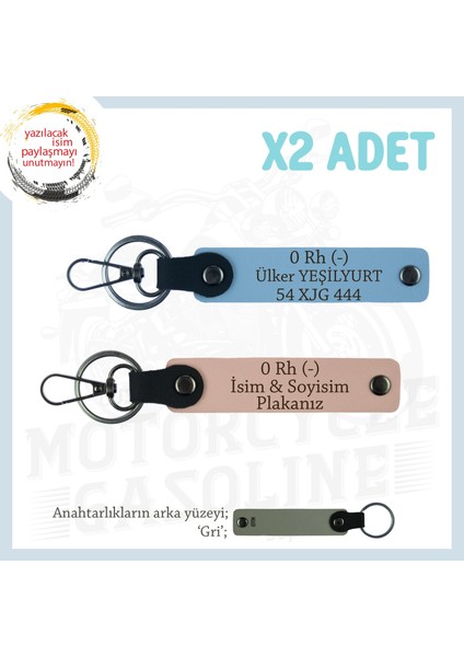 Asfalt Şampiyonlarına Özel, Isim Plaka ve 0- Kan Grubu Yazılı X2' Li Anahtarlık, Yavruağzı-Mavi-Gr