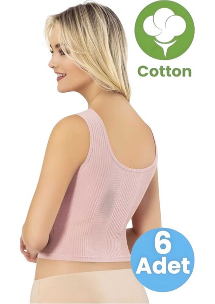 Kadın 6'lı Penye Kaşkorse Çizgi Raporlu Pedli Crop Büstiyer