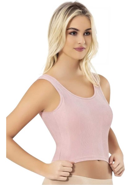 Kadın 6'lı Penye Kaşkorse Çizgi Raporlu Pedli Crop Büstiyer