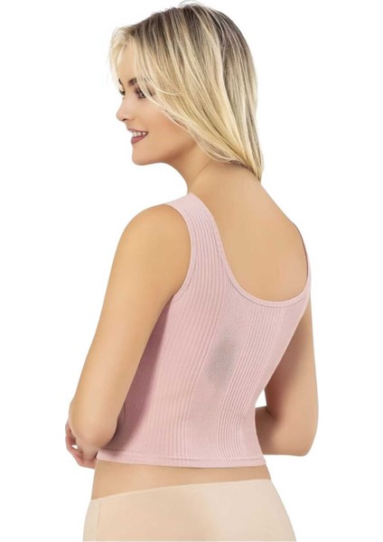 Kadın 6'lı Penye Kaşkorse Çizgi Raporlu Pedli Crop Büstiyer