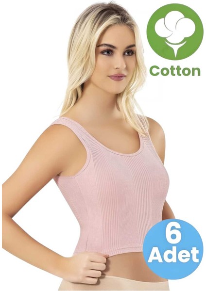 Kadın 6'lı Penye Kaşkorse Çizgi Raporlu Pedli Crop Büstiyer
