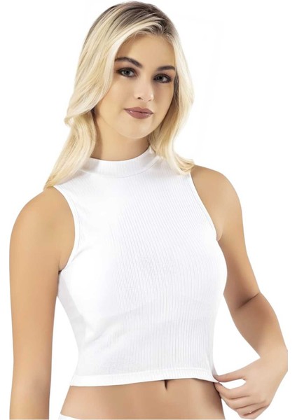 Kadın 3'lü Balıkçı Yaka Raporlu Ribana Yarım Atlet Pedli Crop Büstiyer