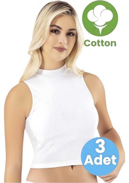 Kadın 3'lü Balıkçı Yaka Raporlu Ribana Yarım Atlet Pedli Crop Büstiyer