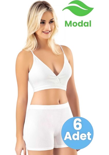 Kadın 6'lı Ince Askılı Kumaş Pedli Büstiyer Crop Şort Modal Kaşkorse Takım