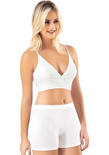 Kadın 6'lı Ince Askılı Kumaş Pedli Büstiyer Crop Şort Modal Kaşkorse Takım modelleri