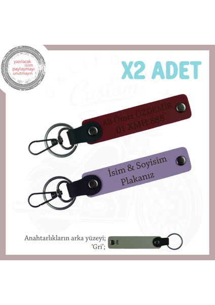 Yol Arkadaşlarına Özel Isim ve Plaka, Yazılı Kişiye Özel Hediye X2 Anahtarlık, Mor Menekşe-Bordo-Gr