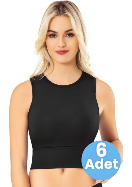 Kadın 6'lı Geniş Askılı Dalgıç Kumaş Pedli Crop Büstiyer
