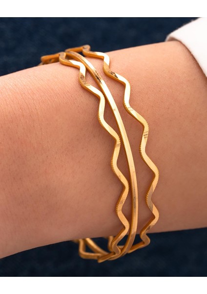 3'lü Kombin 1 Suyolu Ajda 2 Zigzag Ajda Model 24 Gr(Gram) 22 Ayar Altın Işçiliksiz Bilezik