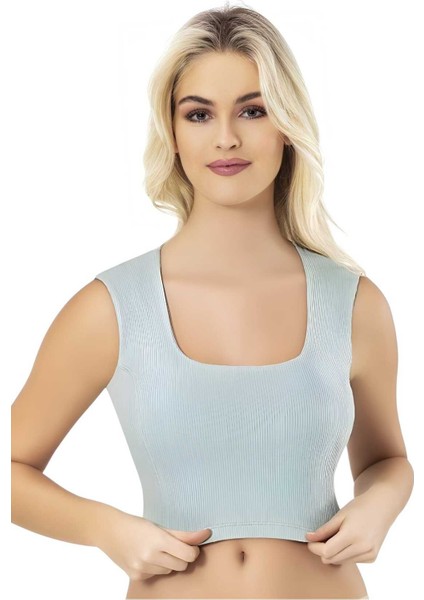 Kadın 3'lü Geniş Askılı Kare Yaka Kaşkorse Pedli Büstiyer Crop