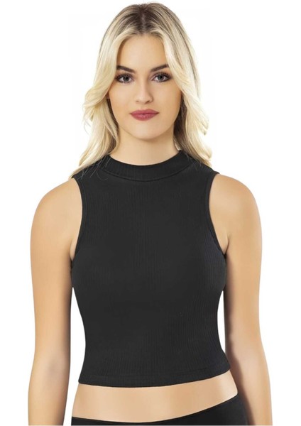 Kadın 6'lı Balıkçı Yaka Raporlu Ribana Yarım Atlet Pedli Crop Büstiyer