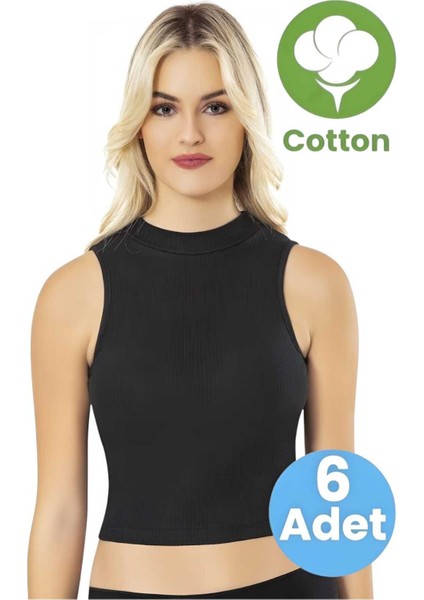 Kadın 6'lı Balıkçı Yaka Raporlu Ribana Yarım Atlet Pedli Crop Büstiyer