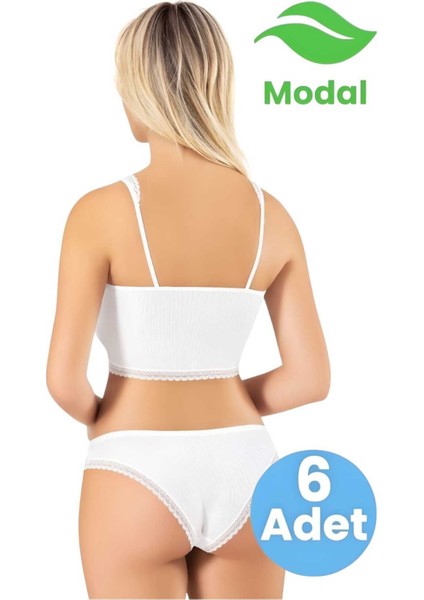 Kadın 6'lı Dantel Askı Detaylı Modal Kumaş Kaşkorse Pedli Büstiyer Crop Kilotlu Takım fiyatları