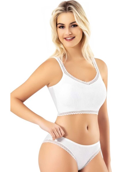 Kadın 6'lı Dantel Askı Detaylı Modal Kumaş Kaşkorse Pedli Büstiyer Crop Kilotlu Takım modelleri