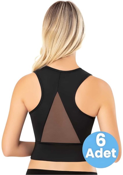 Kadın 6'lı Geniş Askılı Dalgıç Kumaş Pedli Crop Büstiyer