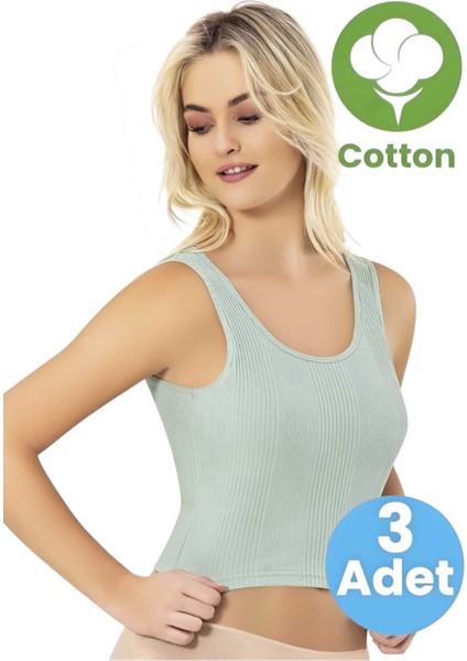 Kadın 3'lü Penye Kaşkorse Çizgi Raporlu Pedli Crop Büstiyer modelleri