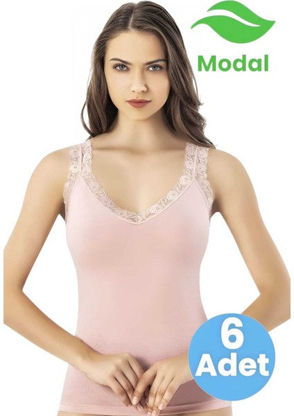 Kadın 6'lı Dantel Askı Detaylı Atlet Modal Atlet modelleri