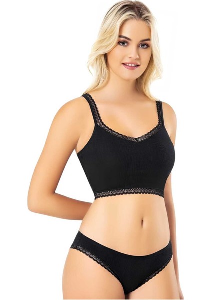 Kadın 6'lı Dantel Askı Detaylı Modal Kumaş Kaşkorse Pedli Büstiyer Crop Kilotlu Takım fiyatları