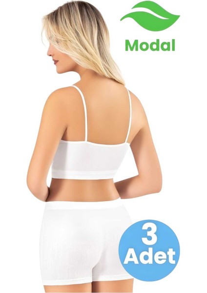 Kadın 3'lü Ince Askılı Kumaş Pedli Büstiyer Crop Şort Modal Kaşkorse Takım fiyatları