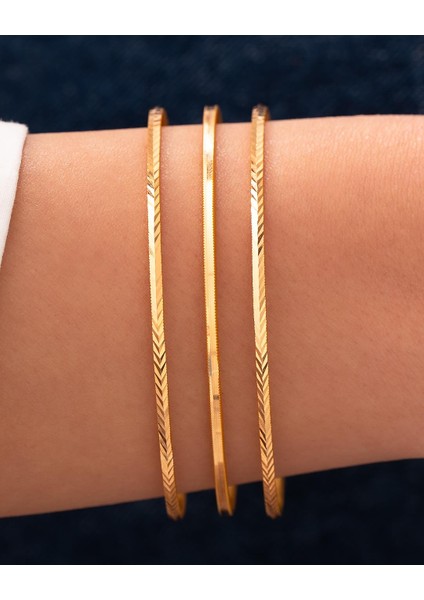 3'lü Kombin 1 Suyolu 2 Başak Ajda Model 24 Gr(Gram) 22 Ayar Altın Işçiliksiz Bilezik