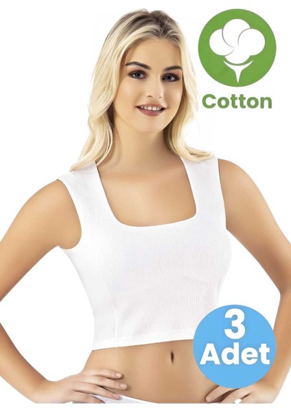 Kadın 3'lü Geniş Askılı Kare Yaka Kaşkorse Pedli Büstiyer Crop