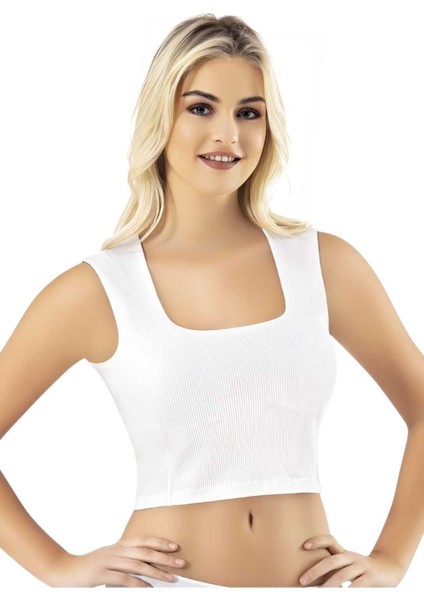 Kadın 3'lü Geniş Askılı Kare Yaka Kaşkorse Pedli Büstiyer Crop