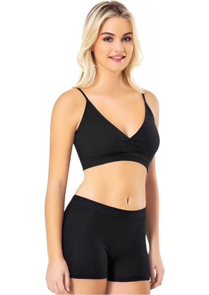 Kadın 6'lı Ince Askılı Kumaş Pedli Büstiyer Crop Şort Modal Kaşkorse Takım fiyatları
