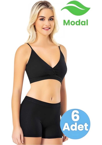 Kadın 6'lı Ince Askılı Kumaş Pedli Büstiyer Crop Şort Modal Kaşkorse Takım indirimleri