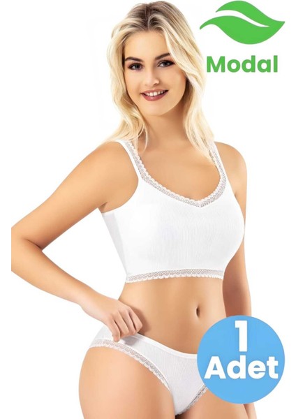 Kadın Dantel Askı Detaylı Modal Kumaş Kaşkorse Pedli Büstiyer Crop Kilotlu Takım