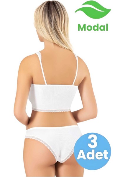 Kadın 3'lü Dantel Askı Detaylı Modal Kumaş Kaşkorse Pedli Büstiyer Crop Kilotlu Takım fiyatları