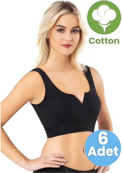 Kadın 6'lı Kalın Askılı Kaşkorse V Kesim Detaylı Pedli Büstiyer Crop