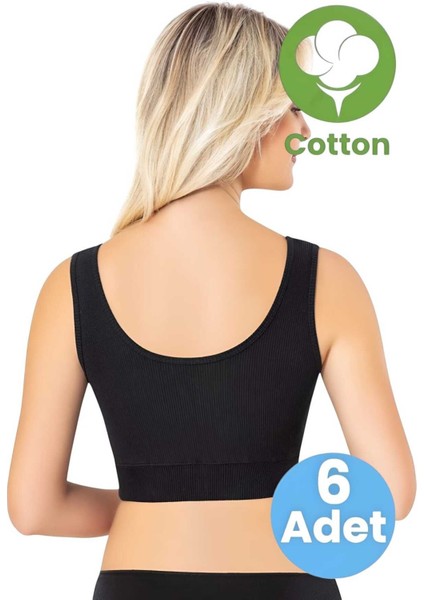 Kadın 6'lı Kalın Askılı Kaşkorse V Kesim Detaylı Pedli Büstiyer Crop fiyatları