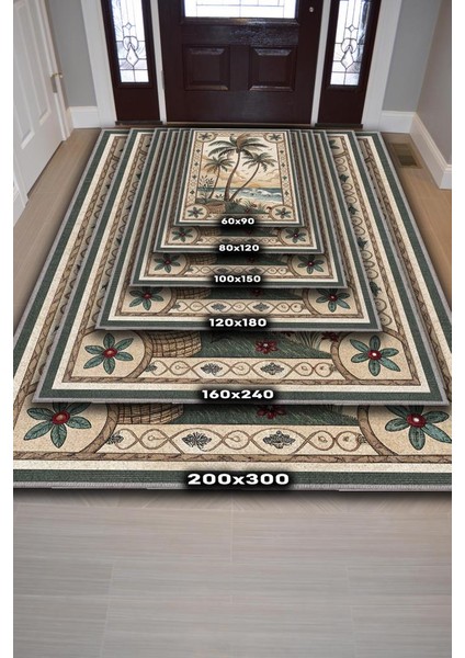 Art Deco Palmiye Ağacı Desenli Halı Bitki Temalı Yeşil Palmiye Desenli Dijital Baskı Halı