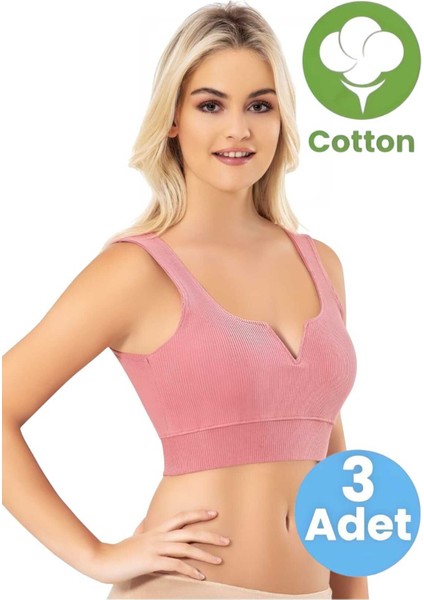 Kadın 3'lü Kalın Askılı Kaşkorse V Kesim Detaylı Pedli Büstiyer Crop modelleri