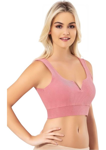 Kadın 3'lü Kalın Askılı Kaşkorse V Kesim Detaylı Pedli Büstiyer Crop fırsatları