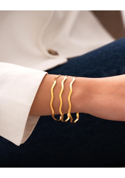 3lü Takım Kibrit Çöpü Dalga Model 24 Gr(Gram) 22 Ayar Altın Işçiliksiz Bilezik fiyatları