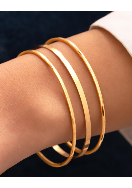 3'lü Kombin 2 Suyolu Ajda 1 Düz Kibrit Çöpü Model 24 Gr(Gram) 22 Ayar Altın Işçiliksiz Bilezik