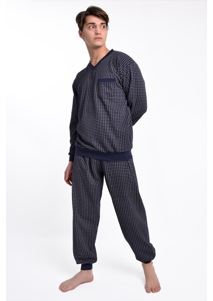 Aysun Tekstil V Yaka Ribana Manşetli Pamuklu Geniş Kesim Klasik Erkek Pijama Takımı fırsatları