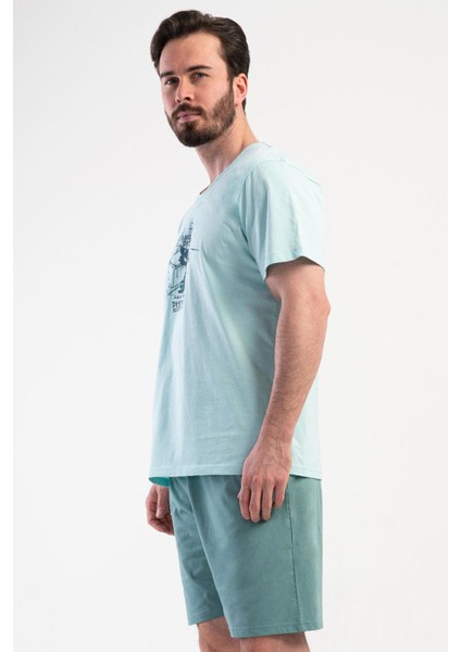 Erkek Kısa Kol Mint Şortlu Pijama Takım C7T4N4O804