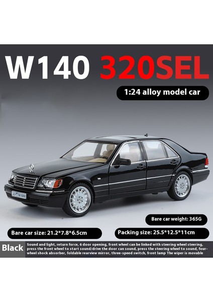 1/24 Mercedes Benz W140 320SEL Klasik Limuzin Alaşım Pres Döküm Model Araba Ses ve Işık Masaüstü Dekorasyon Arkadaşa Hediye Mevcut (Yurt Dışından)