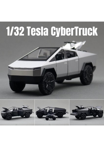 1/32 Tesla Cybertruck Pikap Oyuncak Araba Minyatür Döküm Metal Off Road Araç Modeli Geri Çekin Ses Işığı Koleksiyonu Hediye Çocuk (Yurt Dışından) fiyatları