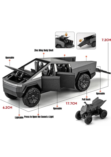 1/32 Tesla Cybertruck Pikap Oyuncak Araba Minyatür Döküm Metal Off Road Araç Modeli Geri Çekin Ses Işığı Koleksiyonu Hediye Çocuk (Yurt Dışından) modelleri