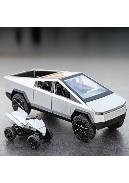 1/32 Tesla Cybertruck Pikap Oyuncak Araba Minyatür Döküm Metal Off Road Araç Modeli Geri Çekin Ses Işığı Koleksiyonu Hediye Çocuk (Yurt Dışından) fırsatları